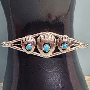 Esther White Navajo Sterling and Turquoise Bear Claw Cuff Bracelet